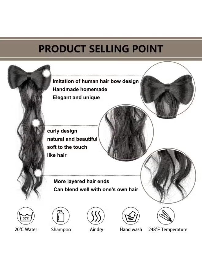 2pcs Bowknot Hair Extensions, Detachable Bowknot Curly Hairpiece with Duckbill Clip, Natural Bowknot Wavy Wig for Ladies Women Girls, Ideal for Wedding, Festival, Daily Hair Styling (40cm) - Image 4